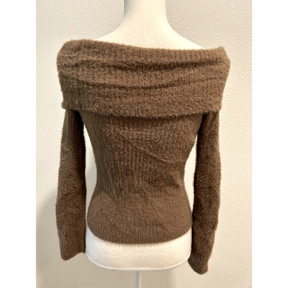Hippie Rose Juniors Eyelash Knit Off-Shoulder Sweater Coco Ash Medium Soft New - Picture 4 of 5